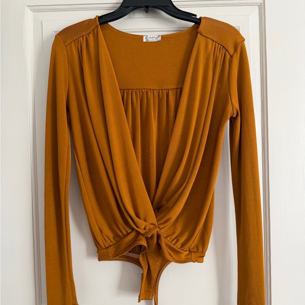 Free People Twist-Front Long Sleeve Bodysuit - Rusty Orange